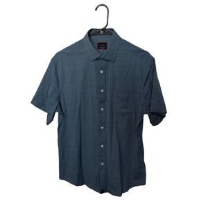 Untuckit Performance Shirt Mens Small Blue Benham Geometric Stretch Short Sleeve